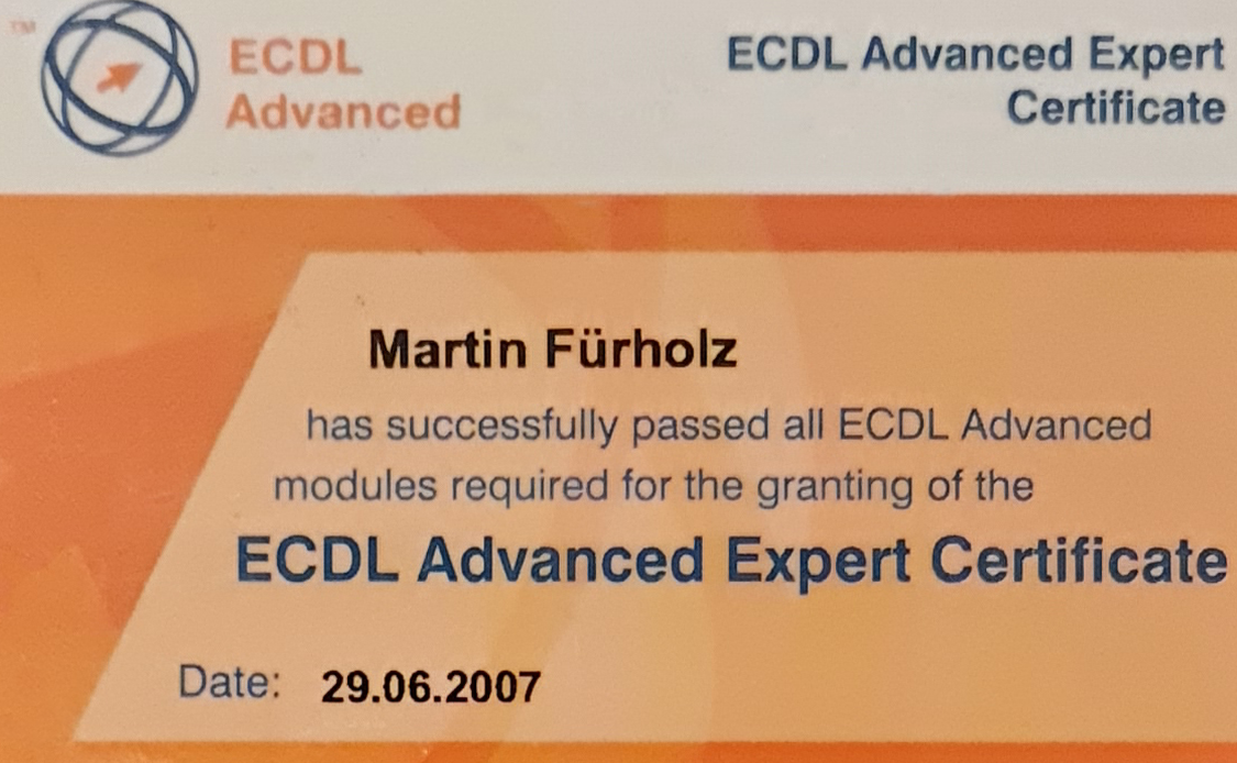 ECDL Core (2007),
              ECDL Advanced Expert (2007)
